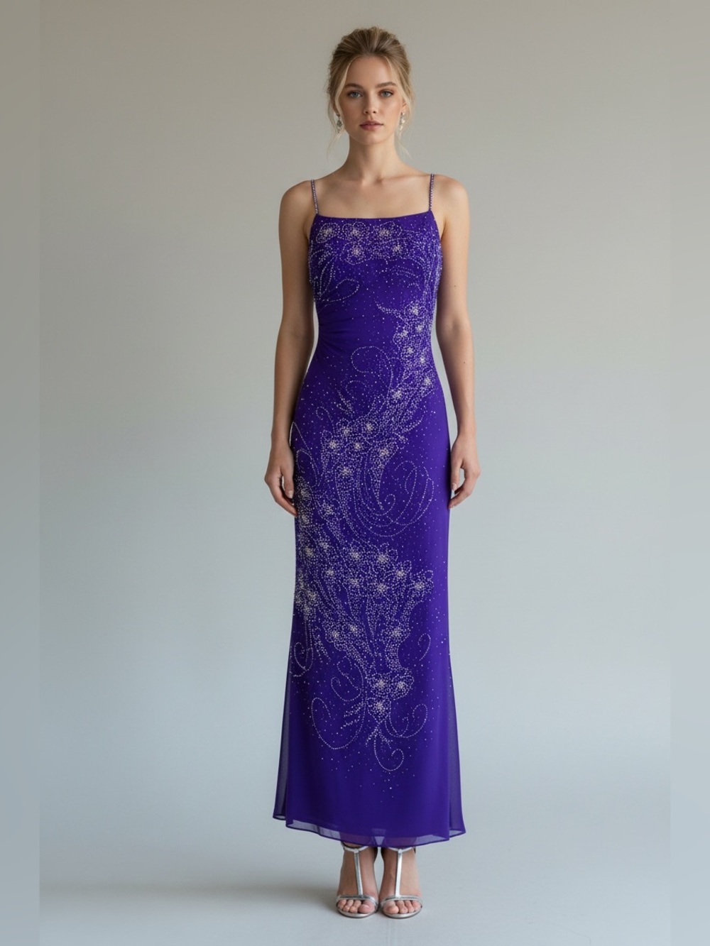 Vintage 1990s Alyce Designs Purple Silk Beaded Evening Gown | S M